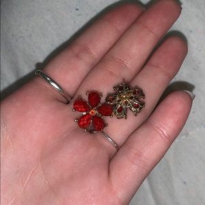 Red flower and gold earrings